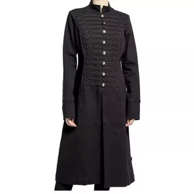 100% LADIES BLACK GOTHIC MILITARY STYLE BRAIDED WOOL EFFECT COAT