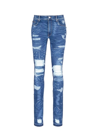AMIRI MX0补丁破洞修身牛仔裤