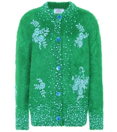 Prada Embellished Mohair-blend Cardigan In Smeraldo