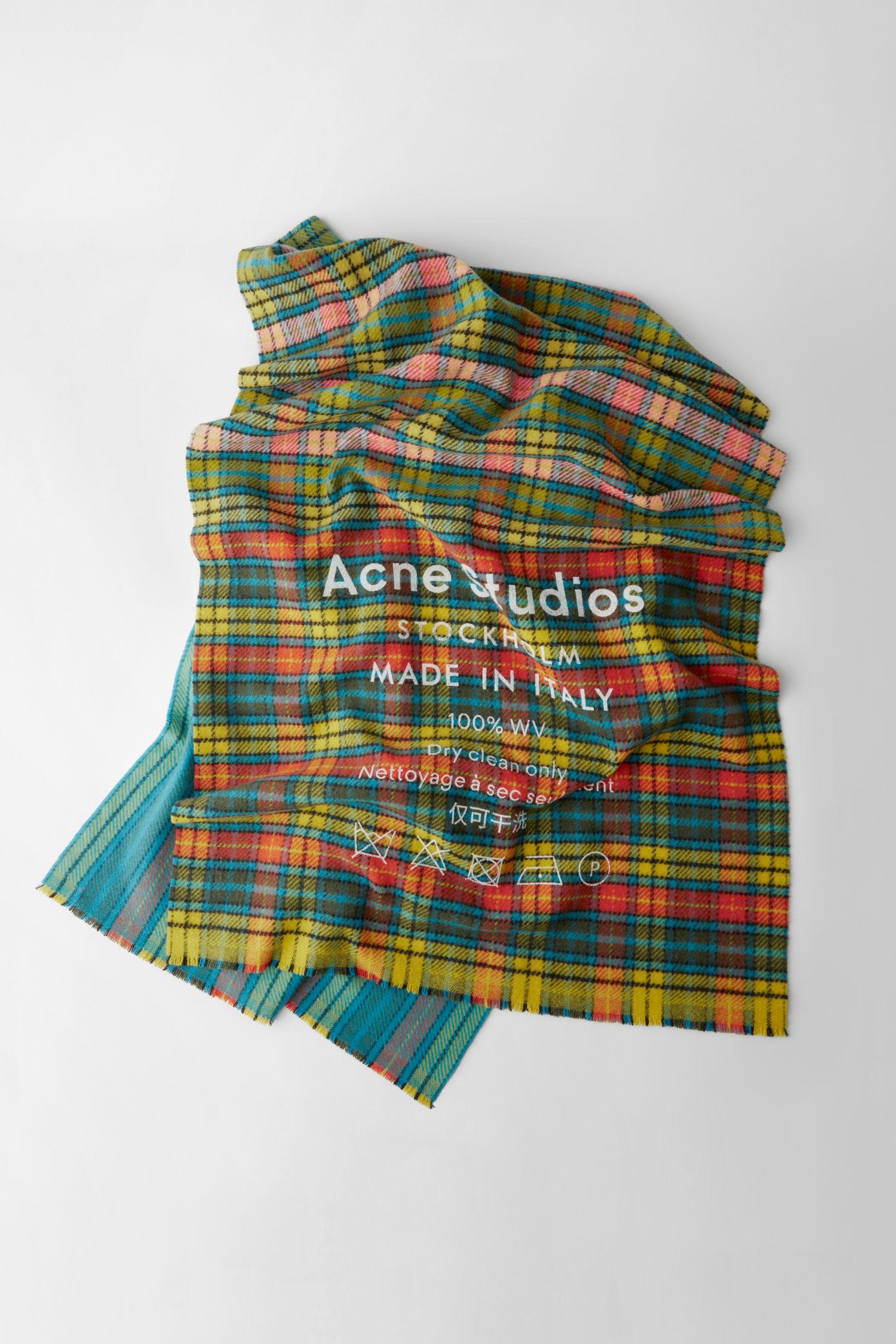 Shop Acne Studios Cassiar Check Mid Blue Yellow Check In Checked Logo Scarf