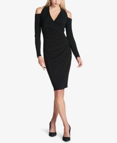 DKNY RUCHED FAUX-WRAP COLD-SHOULDER DRESS, CREATED FOR MACY'S