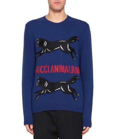 Shop Gucci Animalium Wool Sweater In Blu
