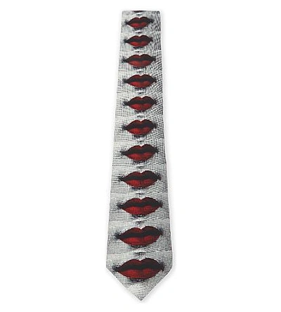Fornasetti Lips-print Silk Tie In White