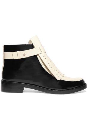 Shop Tory Burch Woman Hyde Perforated Glossed-leather Ankle Boots Black