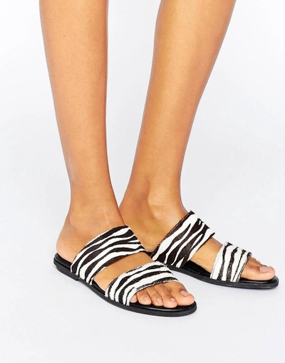 VAGABOND NATALIA ZEBRA LEATHER FAUX PONY FUR SLIDES - MULTI