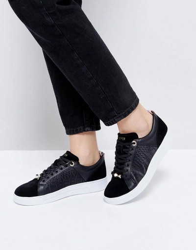 TED BAKER KULEI BLACK LEATHER SNEAKERS - BLACK