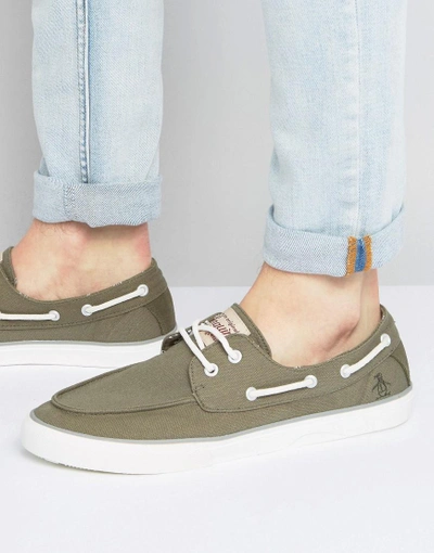 ORIGINAL PENGUIN CANVAS BOAT SHOES - GREEN