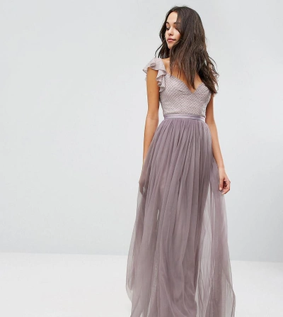 Shop Needle Thread Swan Tulle Maxi Dress With Frill Sleeve Purple