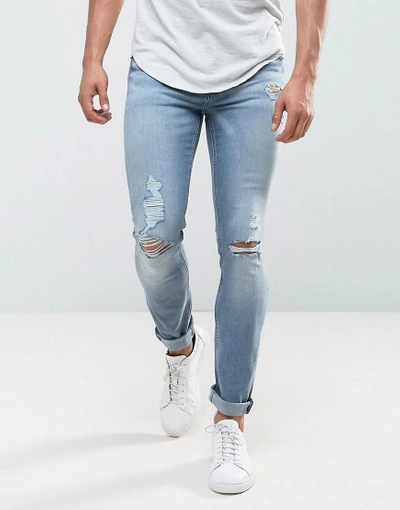 CHEAP MONDAY TIGHT SKINNY JEANS FUTURE BLUE RIPPED - BLUE