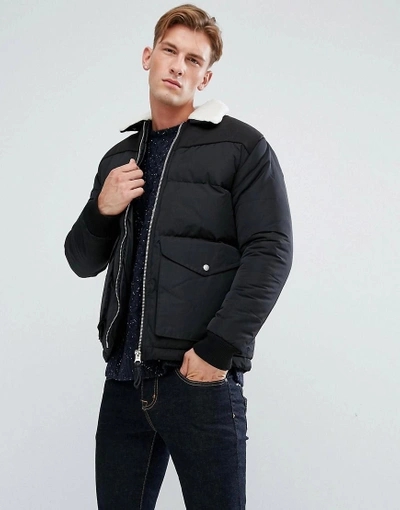 BELLFIELD PADDED JACKET WITH FLEECE COLLAR - BLACK