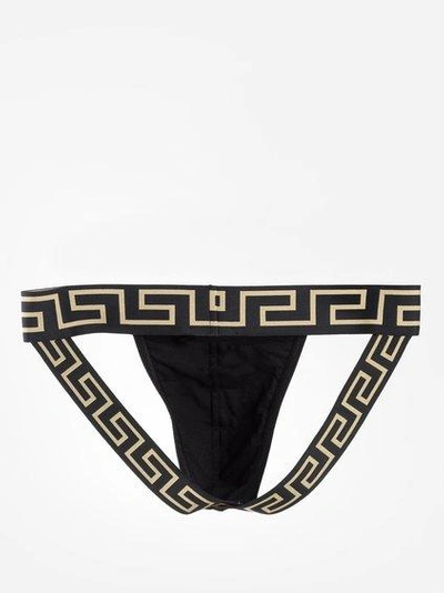 Versace Men's Black And Gold Tanga Slip