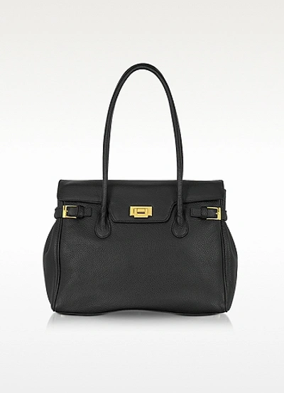 FONTANELLI DESIGNER HANDBAGS BLACK EMBOSSED LEATHER LARGE SATCHEL BAG