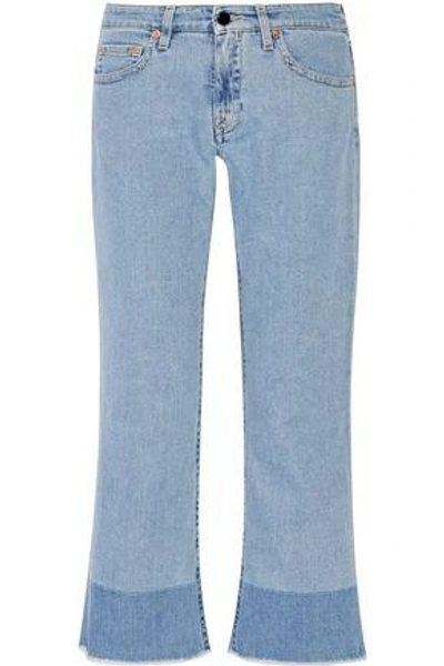 VICTORIA BECKHAM WOMAN CROPPED MID-RISE FLARED JEANS LIGHT DENIM