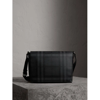Burberry Large London Check Messenger Bag In Charcoal/black
