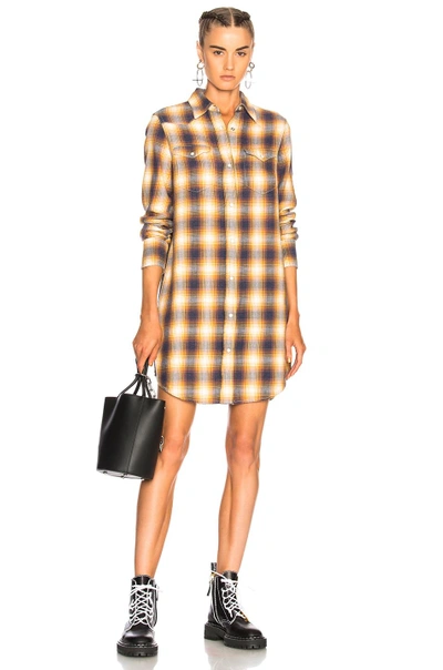 R13 R13 COWBOY DRESS IN YELLOW,CHECKERED & PLAID