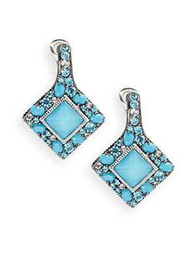 JUDITH RIPKA DOWNTOWN TURQUOISE, CRYSTAL & WHITE SAPPHIRE KITE DROP EARRINGS