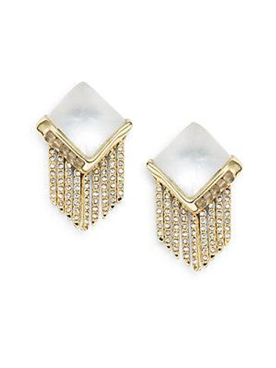 ALEXIS BITTAR Lucite & Crystal Pyramid Spear Fringe Clip-On Earrings