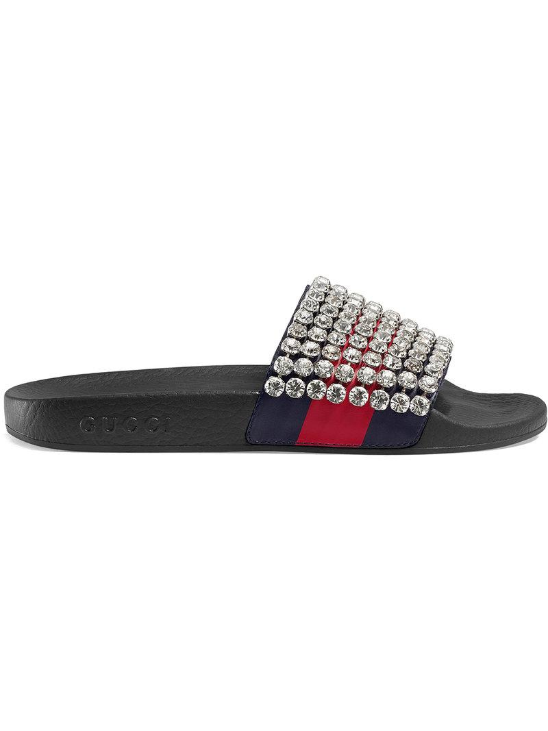 black gucci web slides