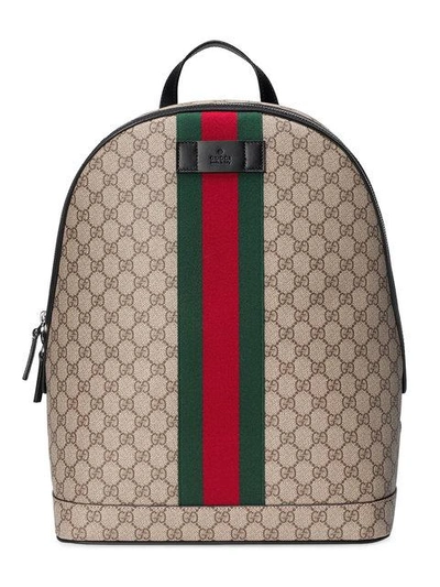 Shop Gucci Gg Supreme Backpack With Web Nude Neutrals