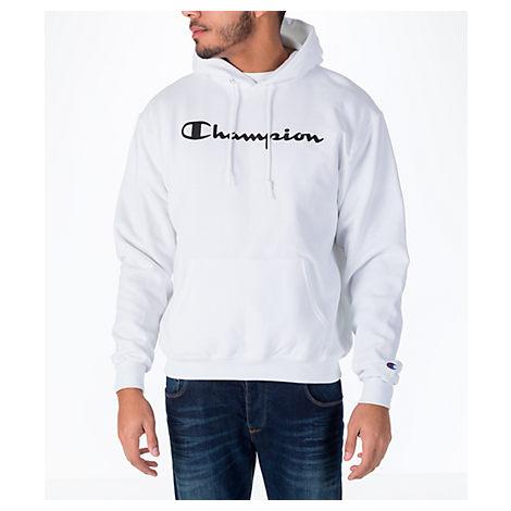 white champion script hoodie