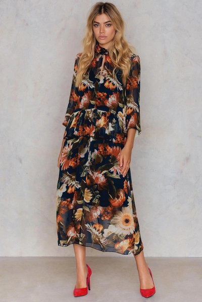 GESTUZ FERGIE LONG DRESS - BLACK, MULTICOLOR