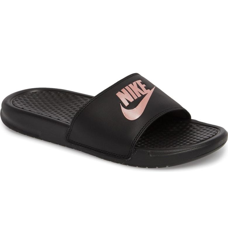 nike slides black and rose gold