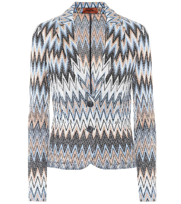 Shop Missoni Zig Zag Knitted Blazer In Multicolor