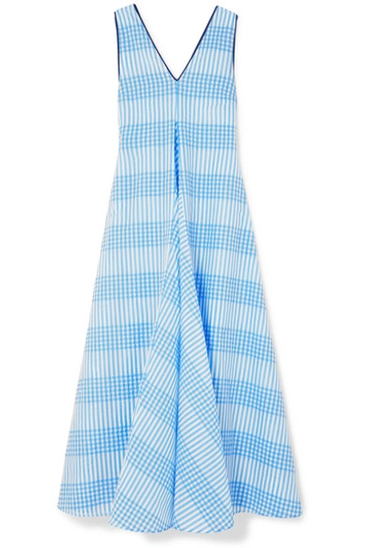 GANNI CHARRON CHECKED COTTON-BLEND SEERSUCKER MAXI DRESS