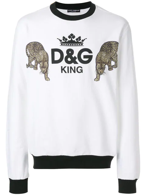 Shop Dolce & Gabbana D&g King And Leopard Patch Sweatshirt - White