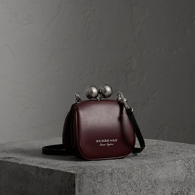 Shop Burberry Mini Two tone Leather Frame Bag In Burgundy