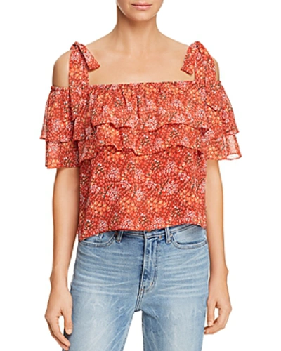 REBECCA MINKOFF JAMIE RUFFLED COLD-SHOULDER FLORAL-PRINT TOP