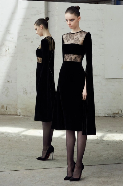 Alex Perry Pre Fall 2018 Kirby Black Long Sleeve Lace & Velvet Dress