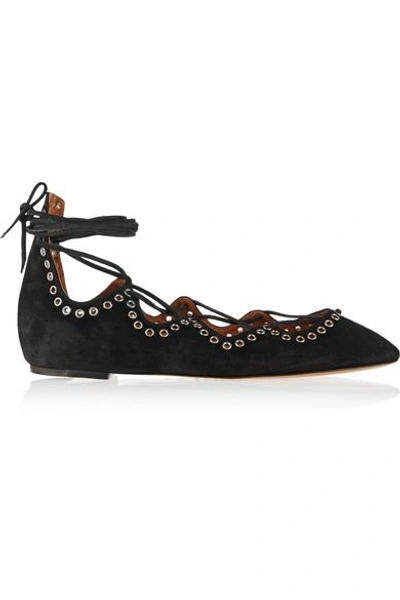 ISABEL MARANT Leo lace-up embellished suede ballet flats