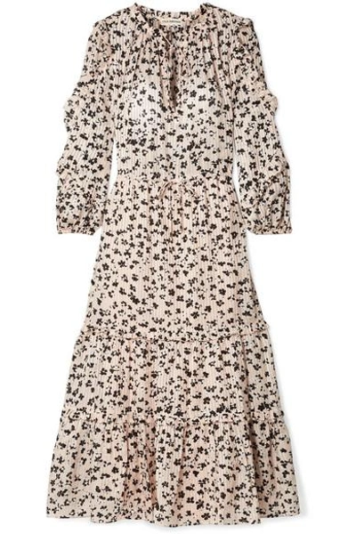 ULLA JOHNSON FANTINE RUFFLED PRINTED COTTON AND SILK-BLEND GAUZE MIDI DRESS