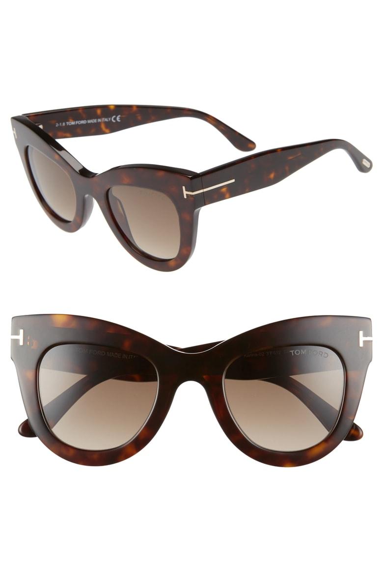 Shop Tom Ford Karina 47mm Cat Eye Sunglasses - Dark Havana/ Gradient Roviex