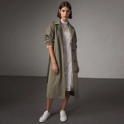 Shop Burberry The Brighton Extra long Car Coat In Chalk Green