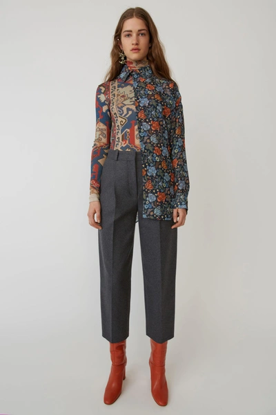 Shop Acne Studios Flannel Trousers Grey Melange
