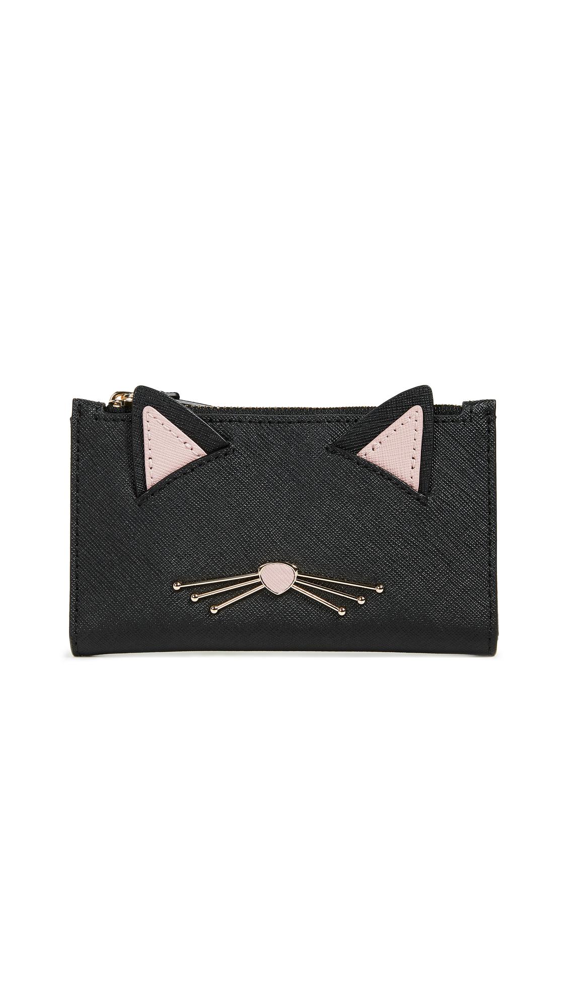 Shop Kate Spade Cat's Meow Mikey Cat Wallet In Black Multi