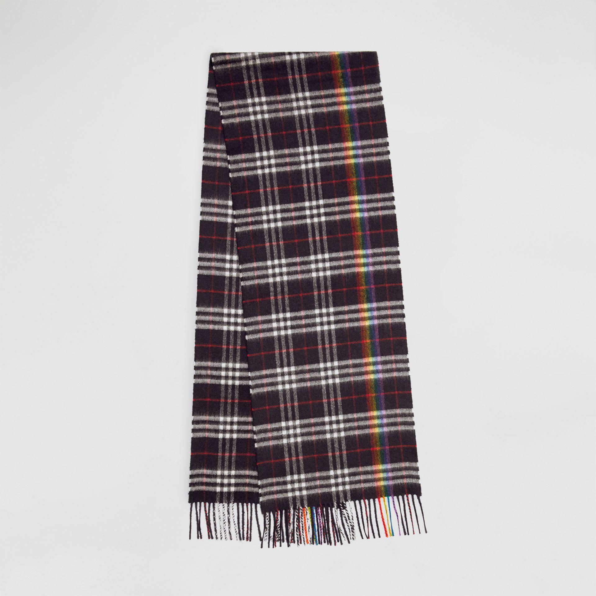 Shop Burberry The Classic Rainbow Check Cashmere Scarf In Navy/rainbow