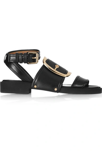 GIVENCHY Oversized Buckle Sandals In Black Leather