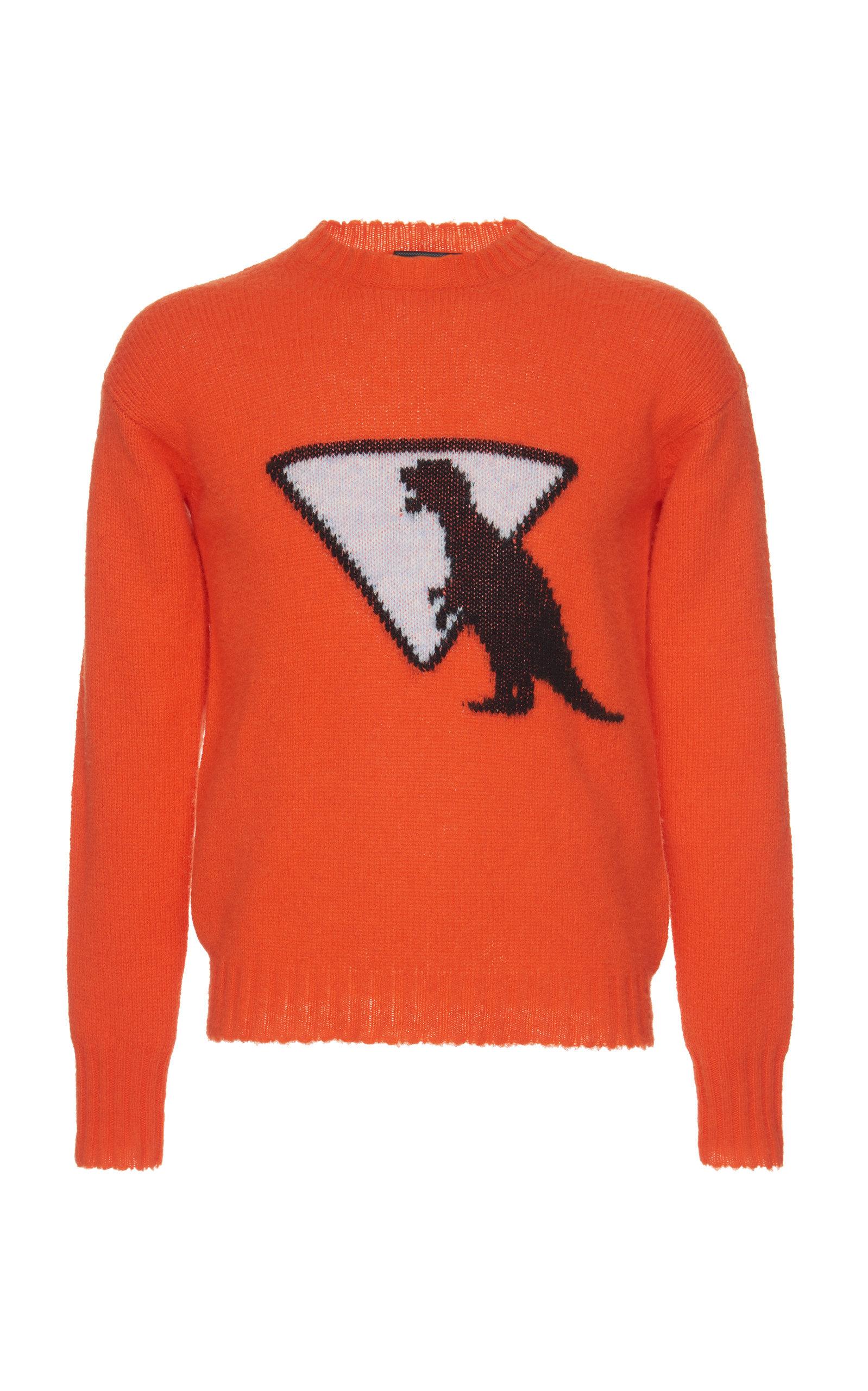 Shop Prada Intarsia-knit Wool Sweater In Orange