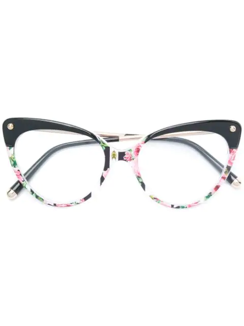 Shop Dolce & Gabbana Cat-eye Floral Glasses In Black