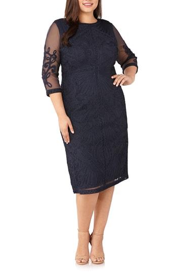 sheer sleeve soutache sheath dress js collections