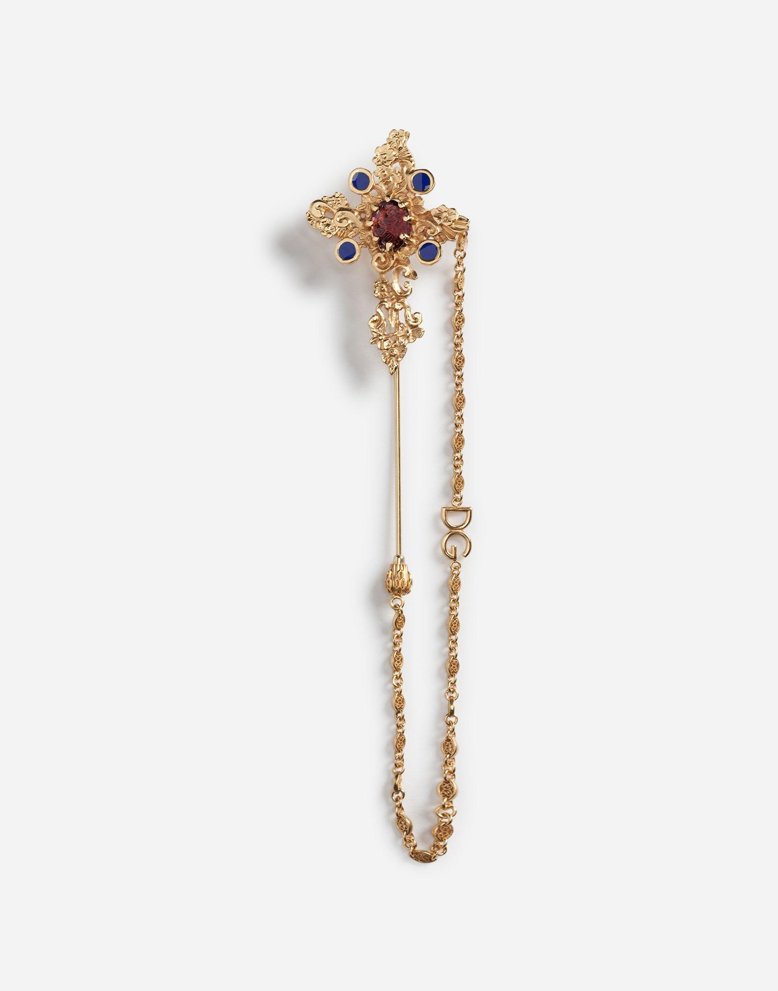 Shop Dolce & Gabbana Metal Pin With Cross In Gold