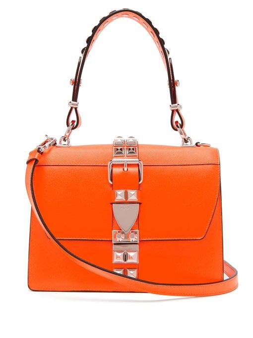 Shop Prada Elektra Studded Leather Shoulder Bag In Orange