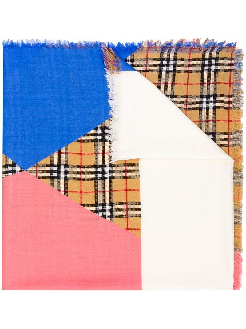 vintage check colour block wool cashmere scarf