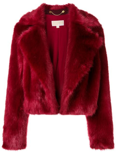 Shop Michael Michael Kors Cropped Faux Fur Jacket Red 