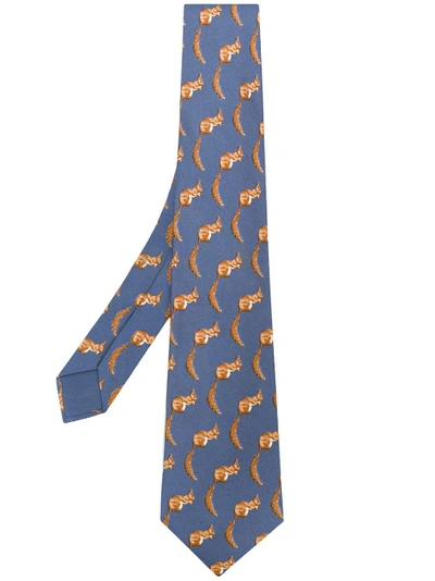 HERMES HERMÈS VINTAGE SQUIRRELS PRINT TIE - GREY