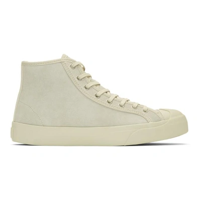 Shop Ymc You Must Create Ymc Off white Suede Wing Tip High top Sneakers In Off White