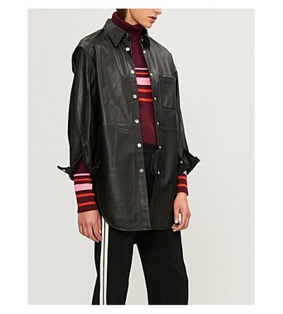 Shop Maje Cillucia Leather Shirt In Black